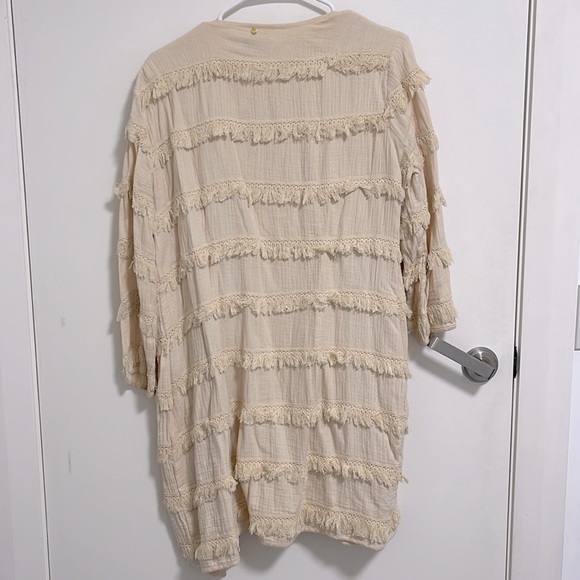 Anthropologie Cream Harlyn Fringed Long Jacket - Picture 5 of 6